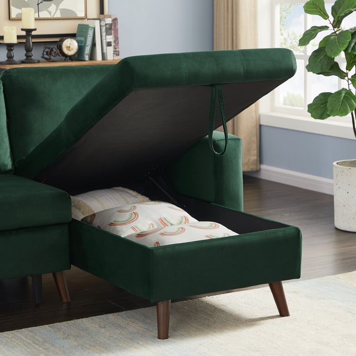 88" Reversible Pull Out Sleeper Sectional Storage Sofa Bed, Corner Sofa - Bed With Storage Chaise Left / Right Handed Chaise - Green