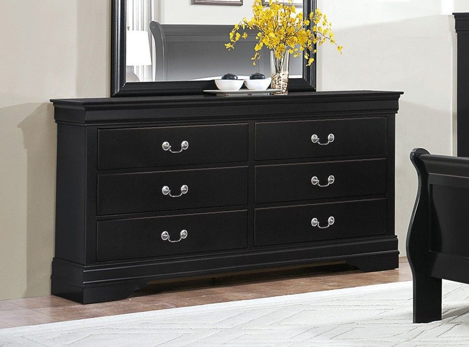 Traditional Design Black Finish Dresser Of 6 Drawers 1 Piece Classic Louis Phillippe Style Bedroom Furniture