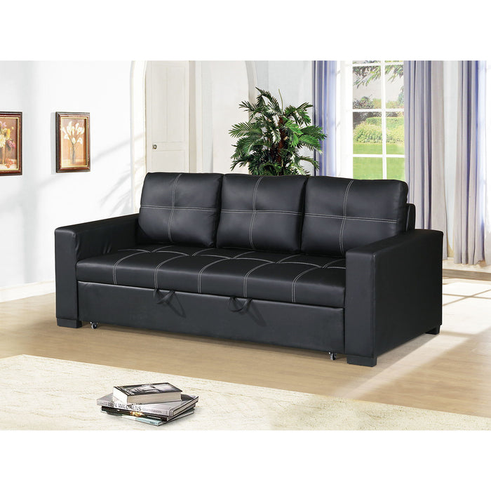 3 Seats Faux Leather Convertible Sleeper Sofa, Black