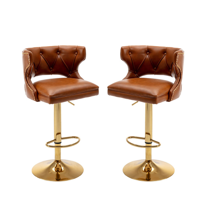 Bar Stools With Back And Footrest (Set of 2) - Brown