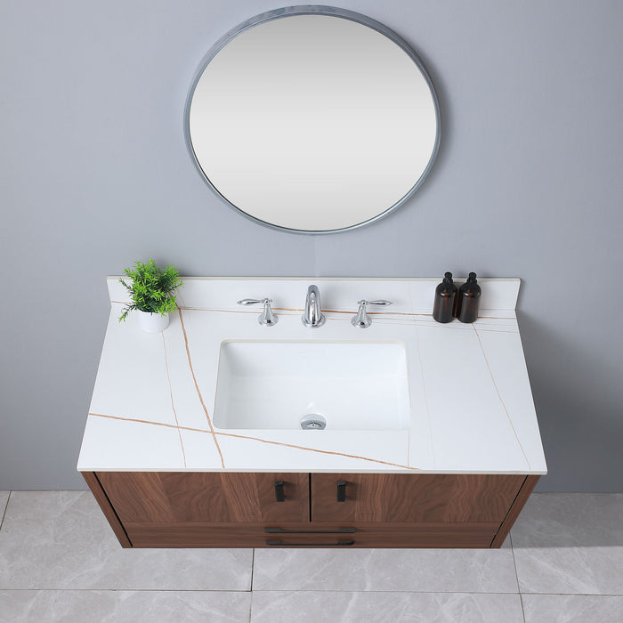Montary 43" Bathroom Vanity Top Stone Carrara Gold New Style Tops With Rectangle Undermount Ceramic Sink And Three Faucet Hole