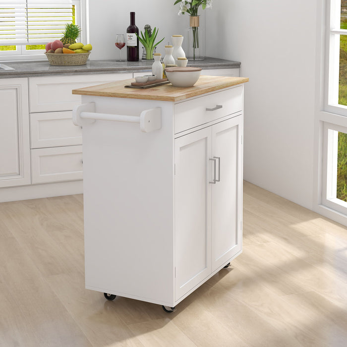 Kitchen Island Rolling Trolley Cart With Towel Rack - White