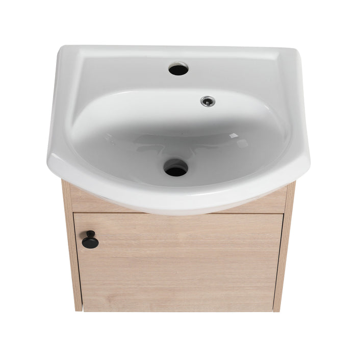 Small Size 18" Bathroom Vanity With Ceramic Sink, Wall Mounting Design (KD-Packing)