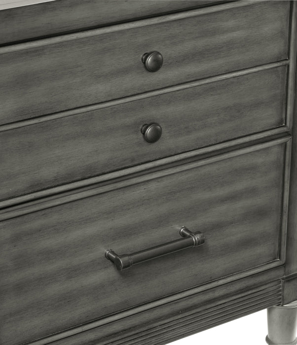 Transitional Style Gray Finish 1 Piece Dresser Of 7 Drawers Dark Bronze Handles Wooden Bedroom Furniture
