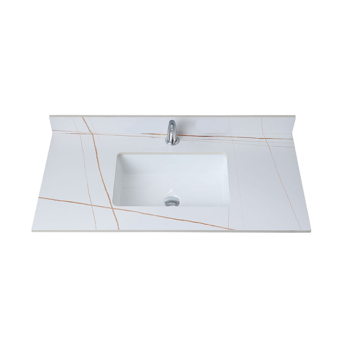 Montary 43" Bathroom Vanity Top Stone White Gold New Style Tops With Rectangle Undermount Ceramic Sink And Single Faucet Hole