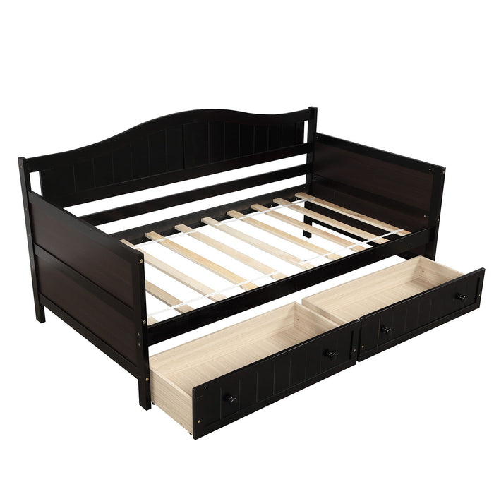 Twin Wooden Daybed With 2 Drawers, Sofa Bed For Bedroom Living Room, No Box Spring Needed, Espresso