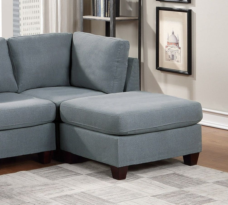 Living Room Furniture Cocktail Ottoman Gray Linen Like Fabric 1 Piece Plush Ottoman Wooden Legs