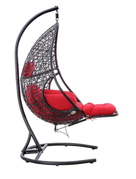 Patio Pe Rattan Swing Chair With Stand And Leg Rest For Balcony, Courtyard
