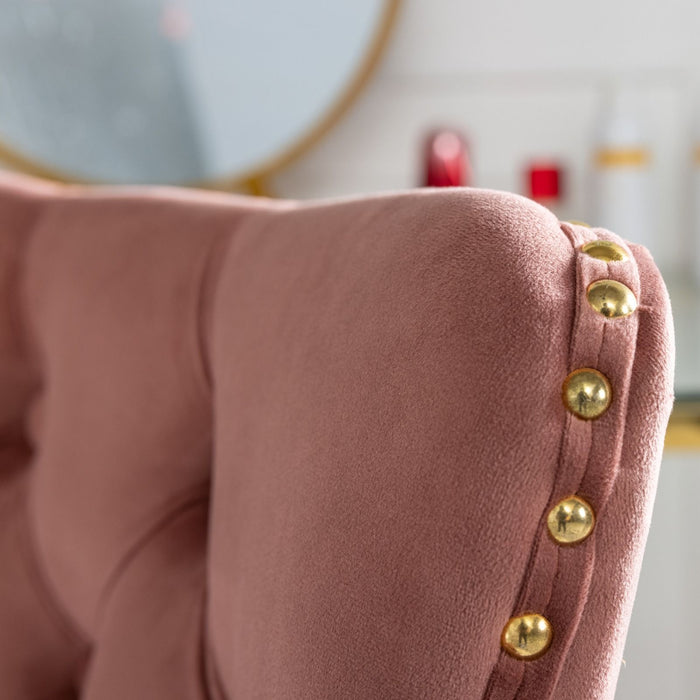A&A Furniture Office Chair, Velvet Upholstered Tufted Button Home Office Chair With Golden Metal Base, Adjustable Desk Chair Swivel Office Chair (Pink)