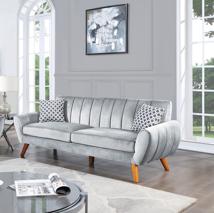 Contemporary 2 Pieces Sofa Set Living Room Furniture Light Gray Velvet Couch Sofa And Loveseat Plush Cushion Unique Lines Plush Sofa