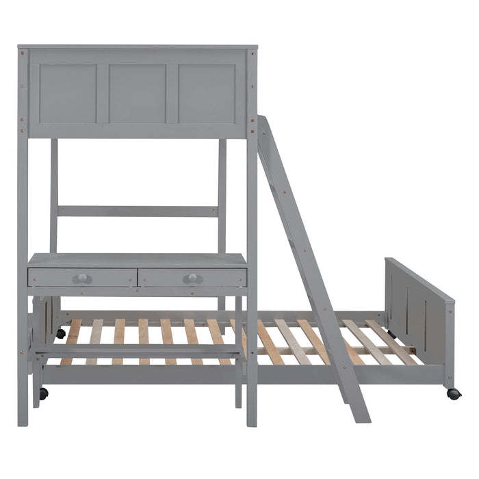 Twin Over Full Bunk Bed With Desk, Gray