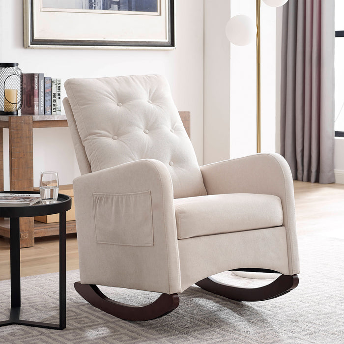 Welike Modern Accent High Backrest Living Room Lounge Arm Rocking Chair, Two Side Pocket - Beige