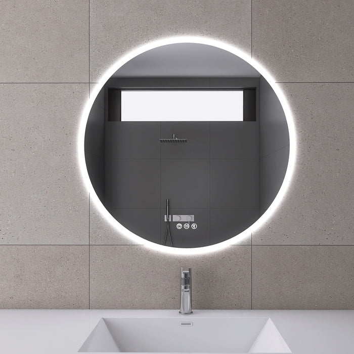 24" Round Wall - Mounted Dimmable LED Bathroom Vanity Mirror, Defogger And Bluetooth Music Speaker - Silver