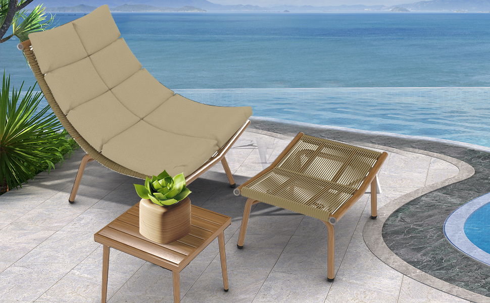 Jese Chaise Lounge Chair With Table For Outdoor Indoor Wood - Color Alloy Frame 380Lbs Capacity With Cushion Recliner For Camping Gaming Lunch Break Garden Party Sunbathing
