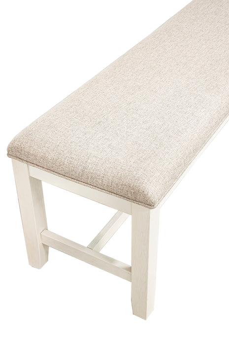 White Classic 1 Piece Bench Rubberwood Beige Fabric Cushion Seats Dining Room Furniture Bench