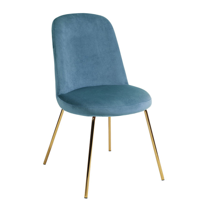 Modern Upholstered Dining Chair (Set of 2) With Gold Legs - Blue