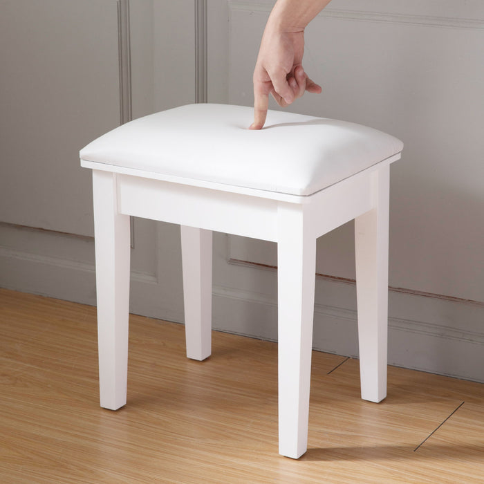 Vanity Stool Makeup Bench Dressing Stool With Cushion And Solid Legs - White