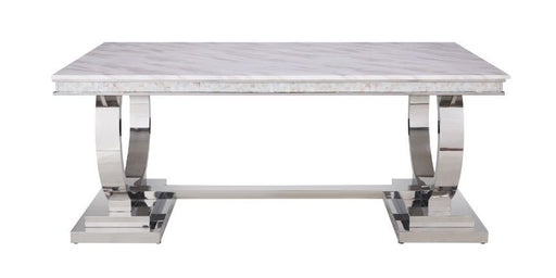 Zander - Dining Table - White Printed Faux Marble & Mirrored Silver Finish Unique Piece Furniture