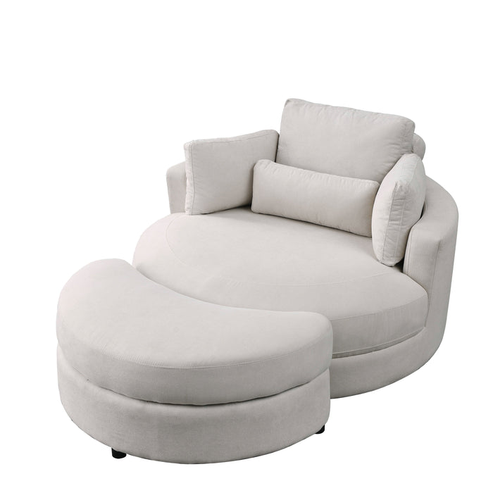 Welike Swivel Accent Barrel Modern Sofa Lounge Club Big Round Chair With Storage Ottoman With Pillows 2 Pieces - Beige