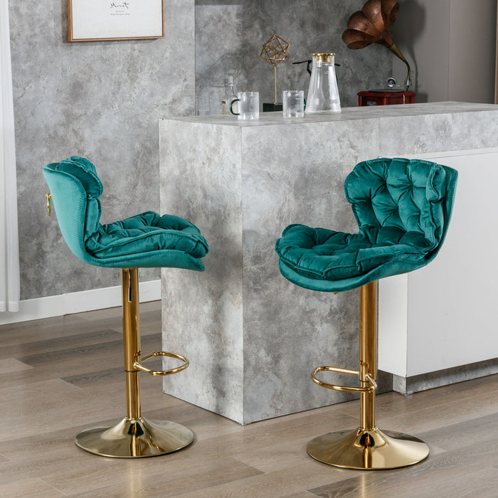 A&A Furniture, Swivel Bar Stools (Set of 2) Counter Height Adjustable Barstools, Dining Bar Chairs Upholstered Modern Bar Stool For Kitchen Island, Cafe, Bar Counter, Dining Room - Green