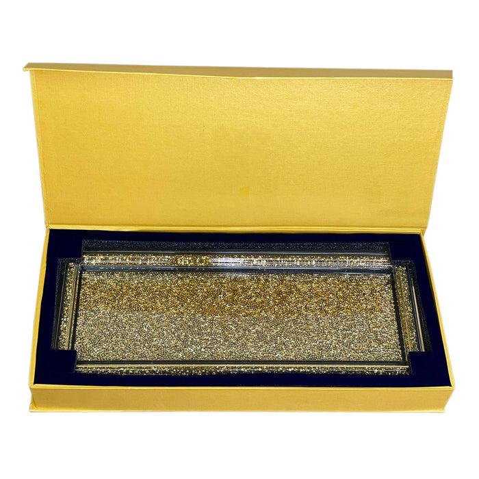 Ambrose Exquisite Medium Glass Tray In Gift Box - Gold