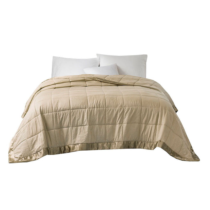 Oversized Down Alternative Blanket With Satin Trim, Taupe