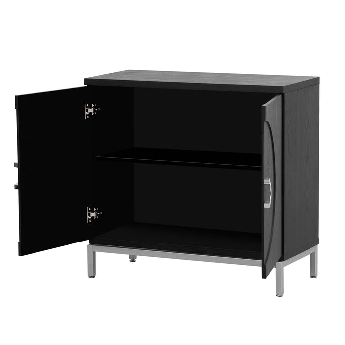 Trexm Simple Storage Cabinet Accent Cabinet With Solid Wood Veneer And Metal Leg Frame For Living Room, Entryway, Dining Room (Black)