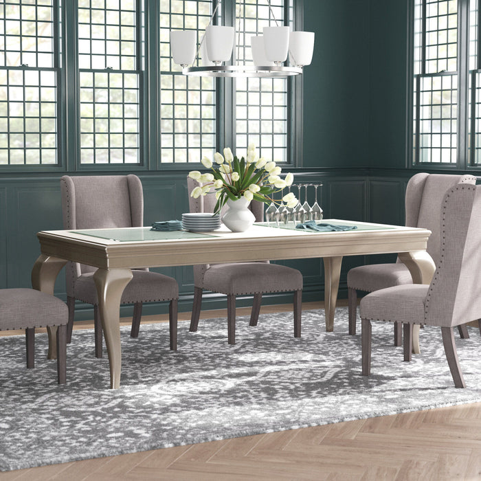 Modern Glamourous 1 Piece Dining Table With Separate Extension Leaf Cabriole Legs Insert Glass Panels Traditional Furniture