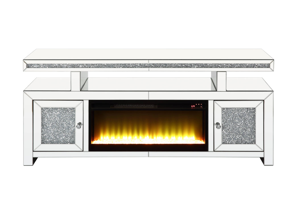 Acme Noralie TV Stand With Fireplace Mirror & Faux Diamonds