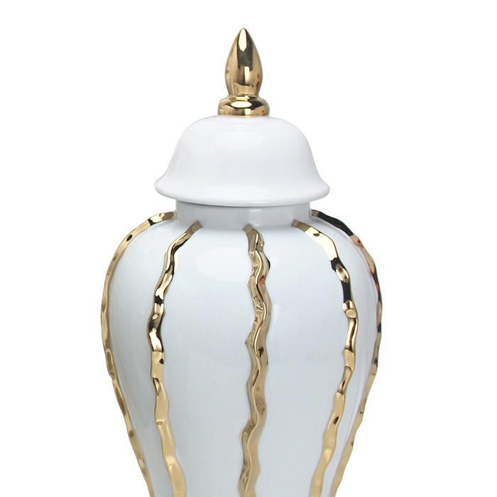 Elegant White Ceramic Ginger Jar With Gold Accents - Timeless Home Decor