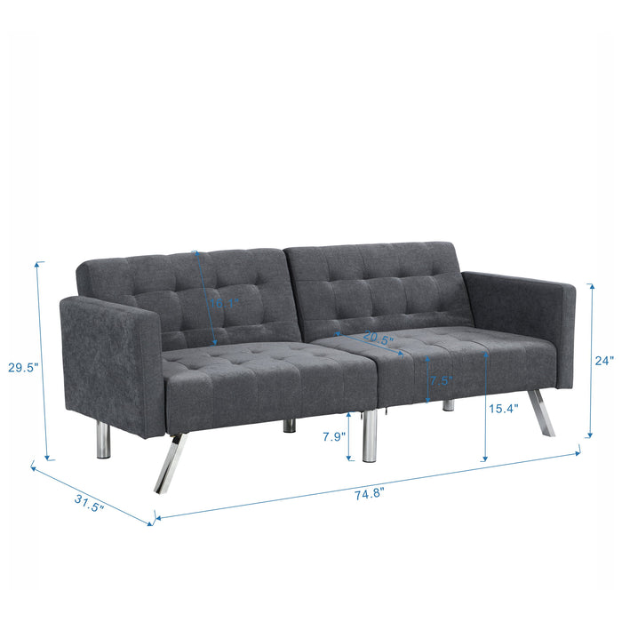 Sofa Bed Convertible Folding Dark Gray Lounge Couch Loveseat Sleeper Sofa Armrests Bedroom Apartment Reading Room