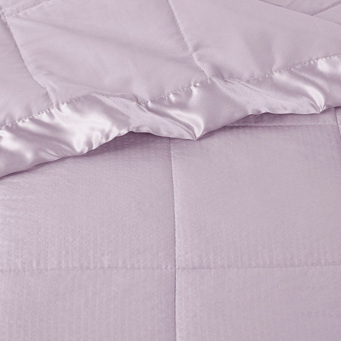 Oversized Down Alternative Blanket With Satin Trim, Lilac