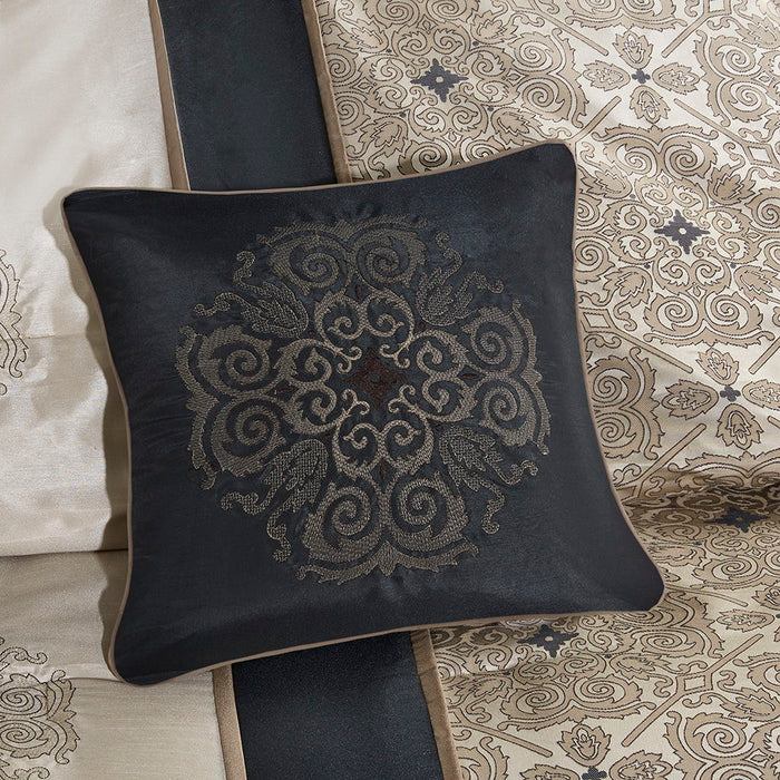 7 Piece Jacquard Comforter Set With Throw Pillows - Black