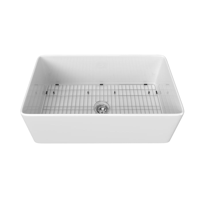 33" Fireclay Farmhouse Kitchen Sink White Single Bowl Apron Front Kitchen Sink, Bottom Grid And Kitchen Sink Drain Included