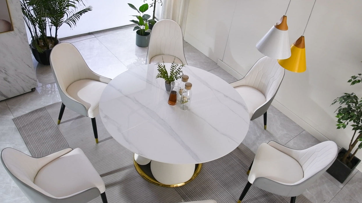 53" Modern Sintered Stone Round Dining Table With Stainless Steel Base