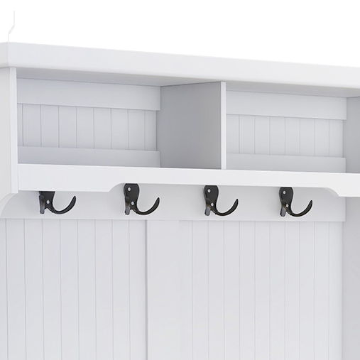 Entryway Hall Tree With Coat Rack 4 Hooks And Storage Bench Shoe Cabinet - White