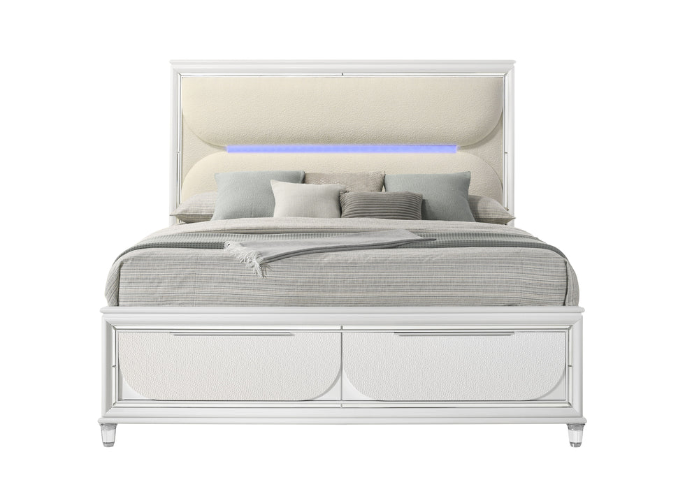 Acme Tarian Queen Bed With Storage & Led, White Boucle & Pearl White Finish