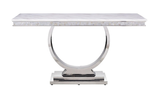 Zander - Accent Table - White Printed Faux Marble & Mirrored Silver Finish Unique Piece Furniture