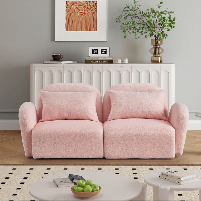 Living Room Furniture Lazy Sofa Loveseat Teddy Fabric Pink