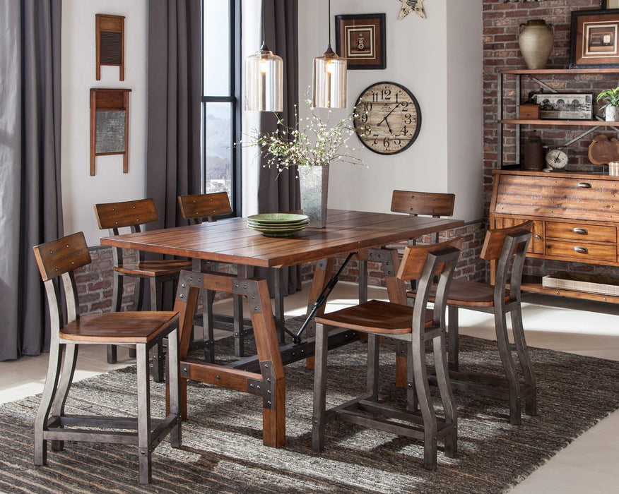 Rustic Brown And Gunmetal Finish 1 Piece Counter Height Dining Table Industrial Design Wooden Dining Furniture