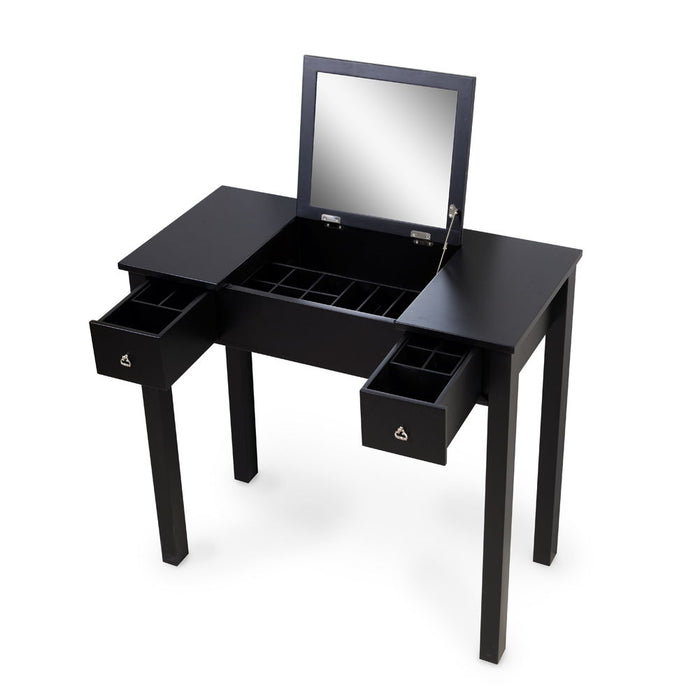 Accent Vanity Table With Flip - Top Mirror And 2 Drawers, Jewelry Storage For Women Dressing, Black Finish