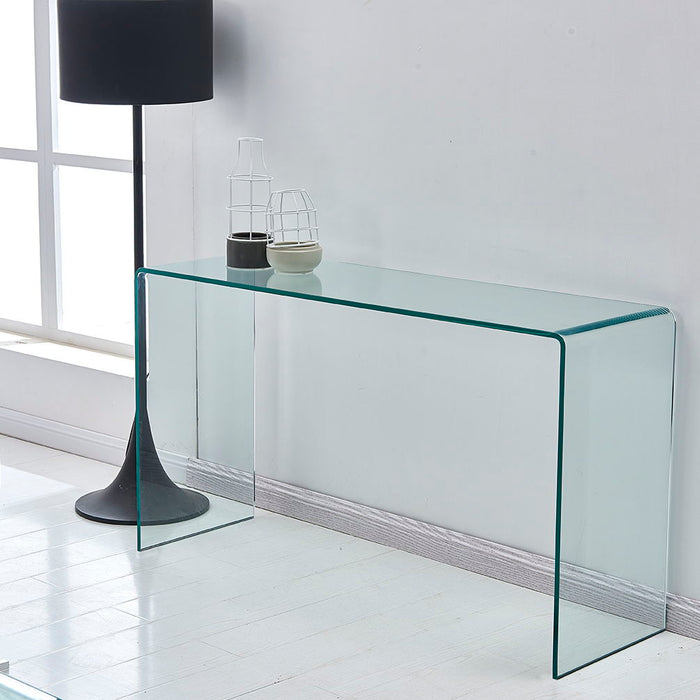 Glass Console Table, Transparent Tempered Glass Console Table With Rounded Edges Desks, Sofa Table