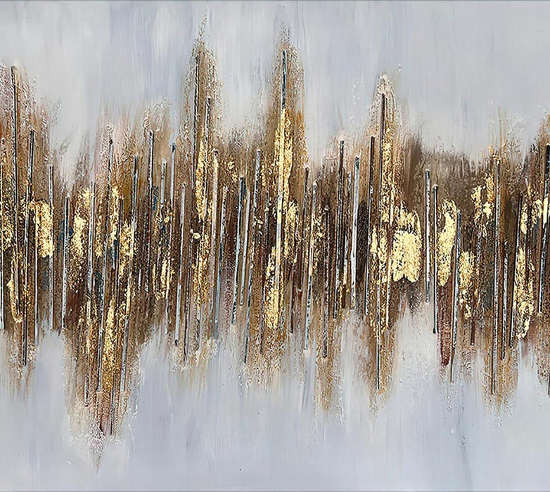 Home Hand Painted"Gilded Horizon" Oil Painting - Grey / Gold