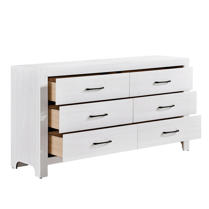 Modern White Finish 1 Piece Dresser Of 6X Drawers Black Hardware Wooden Bedroom Furniture
