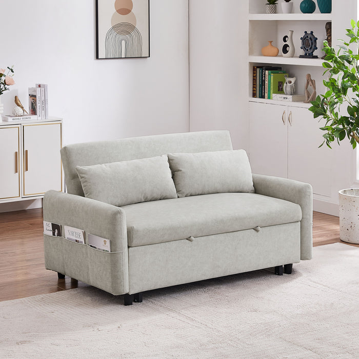 Pull Out Sleep Sofa Bed Loveseats Sofa Couch With Adjsutable Backrest, Storage Pockets, 2 Soft Pillows, Usb Ports For Living Room, Bedroom, Apartment, Office, Beige