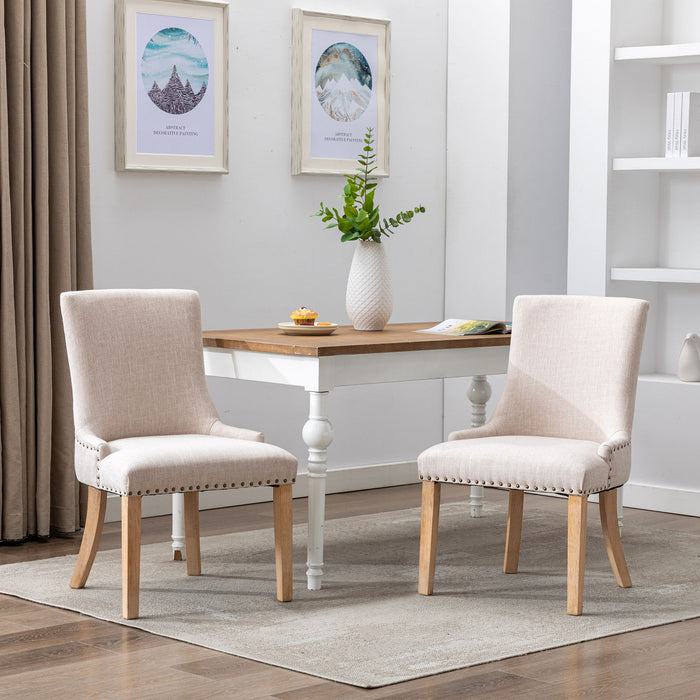 Hengming (Set of 2) Fabric Dining Chairs Leisure Padded Chairs With Rubber Wood Legs, Nailed Trim - Beige