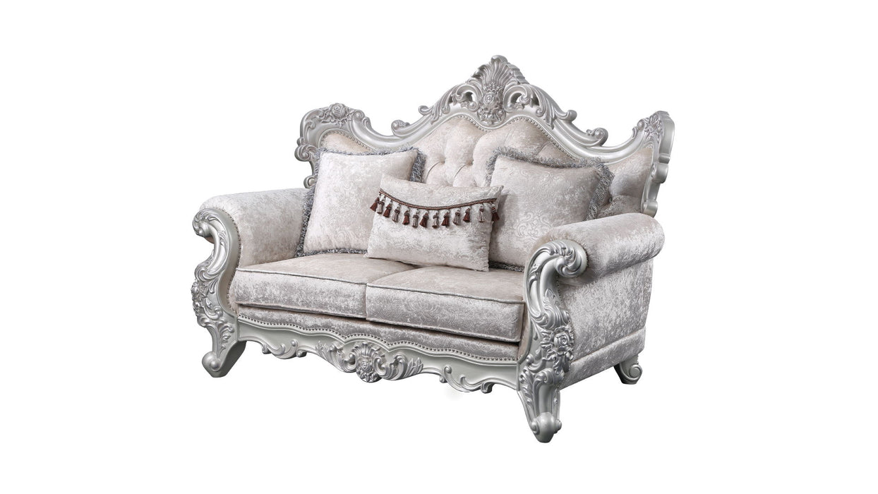 Melrose 2 Piece Traditional Living Room Set In Champagne With Silver Brush