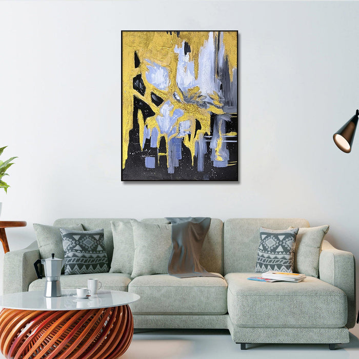 Home Hand Painted"Gilded Abstract Embrace" Oil Painting - Yellow