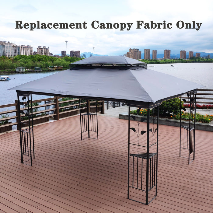 13X10 Ft Patio Double Roof Gazebo Replacement Canopy Top Fabric, Gray