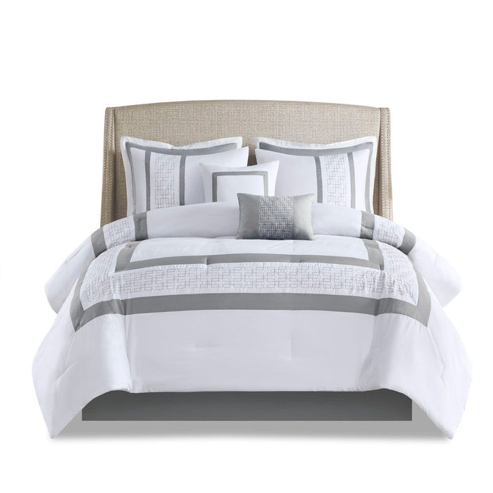 8 Piece Embroidered Comforter Set, White